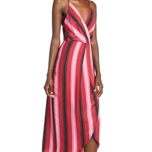 Wayf berry pink stripe midi dress